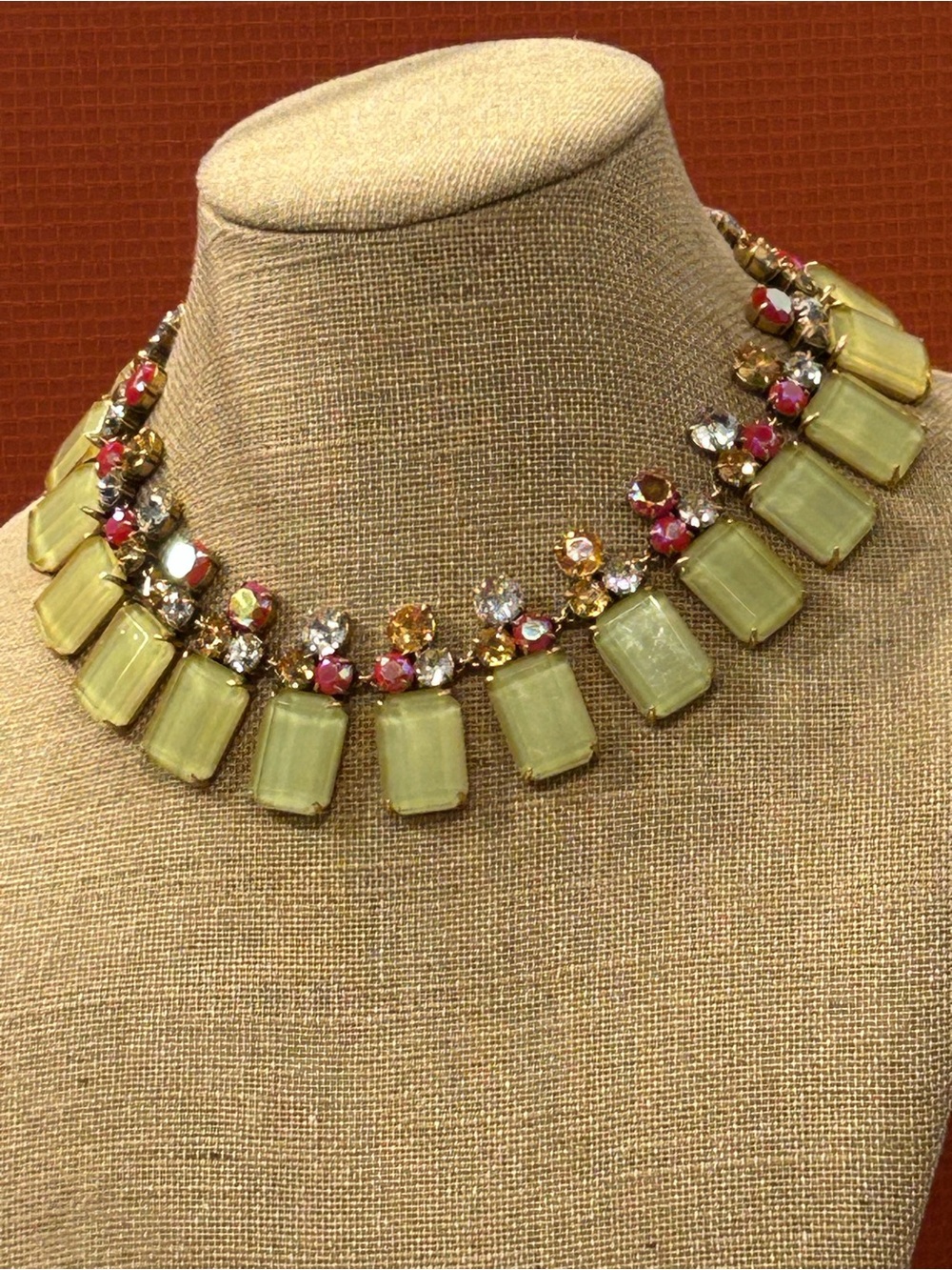 J. Crew Citrine Green and AB Crystal Statement Necklace